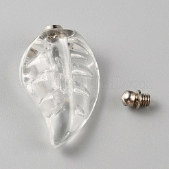 ガラス瓶のロケットペンダント  髪の形見の骨壷灰のチャーム  葉  透明  29.5x17x11mm  穴：1.8mm&nbsp;GLAA-WH0033-68