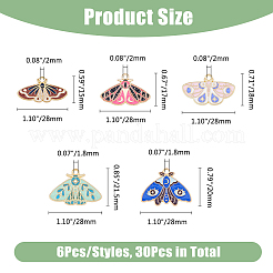 30個5スタイルアロイエナメルペンダント  ゴールドカラー  蝶と蛾のチャーム  ミックスカラー  15~21.5x28x1.5mm  穴：1.8~2mm  6個/スタイル&nbsp;ENAM-DC0001-70