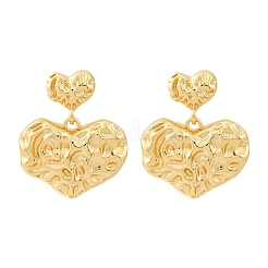 Hammered Heart Brass Dangle Stud Earrings&nbsp;LS-EJEW-R025-23G