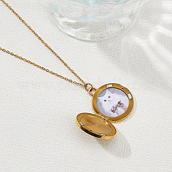1Pc Stainless Steel Pave Natural White Shell Locket Pendant Necklaces for Women&nbsp;NJEW-HS0001-12B