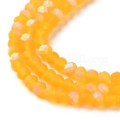 ジェイド風ガラスビーズ連売り  半分ABカラーメッキ  多面カット  艶消し  ロンデル  オレンジ  2.9~3.3x2mm  穴：0.7mm  約135~140個/連  32~34cm&nbsp;EGLA-A034-T2mm-MB05
