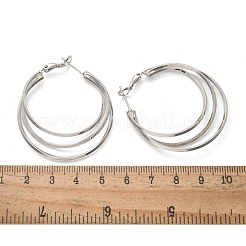 女性用真鍮トリプルフープピアス  プラチナ  47x39.5x5.5mm&nbsp;EJEW-U050-02P