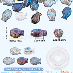 魚のストレッチブレスレットのDIYキット  電気メッキガラスビーズを含む  伸縮性のある糸  ブラック  ビーズ：100個/箱&nbsp;DIY-SC0020-12B