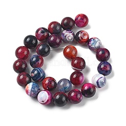 天然マルチカラー瑪瑙ビーズ連売り  染め＆加熱  ラウンド  濃いピンク  14mm  穴：1.5mm  約28個/連  15.31''（38.9センチメートル）&nbsp;G-A261-B10-14mm
