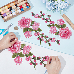 ポリエステル刺繍裁縫装飾品8個  diyの衣装アクセサリー  花  ショッキングピンク  305x105x5.5mm&nbsp;DIY-HY0003-42A
