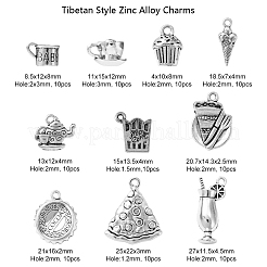 100Pcs 10 Style Tea Theme Tibetan Style Zinc Alloy Pendants&nbsp;TIBEP-CJ0001-69