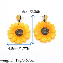 誇張されたひまわりのアクリルダングルスタッドピアス  きいろ  60x45mm&nbsp;VQ9913