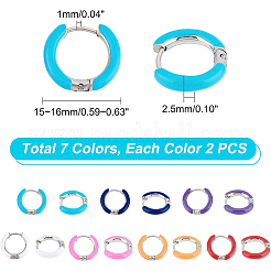 7ペア 7色 304ステンレススチール製 チャンキーハギーフープピアス エナメル加工 女性用  ミックスカラー  10ゲージ  15~16x2.5mm  ピン：1mm  1対/カラー&nbsp;EJEW-DC0001-19