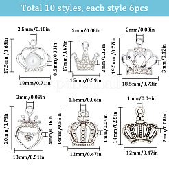 60個10スタイルアロイペンダント  クラウンチャーム  アンティークシルバー＆プラチナ  14~20x12~18x1.5~8.5mm  穴：1~2.5mm  6個/スタイル&nbsp;FIND-SC0005-21