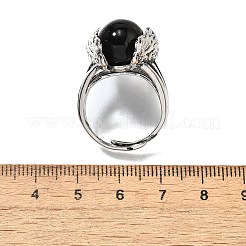 Natural Obsidian Wings Adjustable Rings&nbsp;RJEW-K241-04AS-09