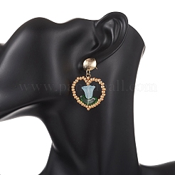 Brass Glass Dangle Stud Earrings&nbsp;EJEW-MZ00638