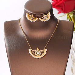 Brass Micro Pave Clear Cubic Zirconia Moon Pendant Necklaces & Stud Earrings Sets for Women&nbsp;WM4804