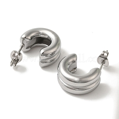 304ステンレススチール製C字型スタッドピアス（女性用）  ステンレス鋼色  15x7.5mm&nbsp;EJEW-S237-09