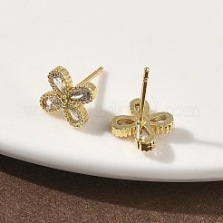 Flower Brass Micro Pave Clear Cubic Zirconia Stud Earrings&nbsp;EJEW-G452-06G