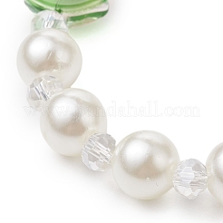 アクリル模造パールストレッチブレスレット  手作りランプワークビーズと  花  ホワイト  内径：2インチ（5.2cm）&nbsp;BJEW-JB11170