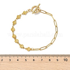 304ステンレススチールリンクブレスレット  女性用ペーパークリップチェーンブレスレット  4葉のクローバー  ゴールドカラー  7.28インチ（18.5cm）&nbsp;BJEW-JB13891