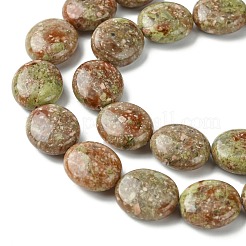 天然石ユナカイトビーズ連売り  フラットオーバル  15~16x13.5~14x6~7mm  穴：1mm  約26個/連  15.79''（40.1センチメートル）&nbsp;G-K365-B08-03