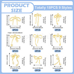 18本9スタイルアロイペンダント  ちょう結びのチャーム  ゴールドカラー  15~28x14~20x1.8~4.5mm  2個/スタイル&nbsp;FIND-TA0008-14