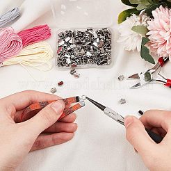 304ステンレススチールリボンカシメエンドパーツ  長方形  ステンレス鋼色  6x6.5mm  穴：2.5x1.5mm  200個/箱&nbsp;STAS-UN0009-40P