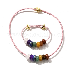 Rondelle Chakra Natural Gemstone Beads Bracelets & Necklaces Sets&nbsp;G-P561-01G-06