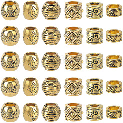 60個6スタイルチベットスタイル合金ヨーロピアンビーズ  大穴ビーズ  混合図形  アンティーク黄金  8~10x4.5~8mm  穴：5mm  10個/スタイル&nbsp;FIND-SC0019-84
