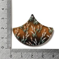 印刷されたアクリルパーツ  花の扇子  サドルブラウン  32x39.5x2mm  穴：1.6mm&nbsp;TACR-F007-05C