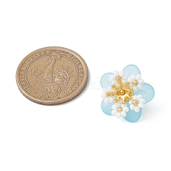 ガラスシードビーズの花のペンダント  アクリル、合金、真鍮を使用  ライトスカイブルー  11x20.5x20mm  穴：2mm&nbsp;PALLOY-MZ01128-01