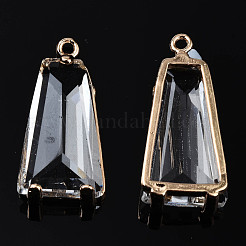 クリアガラスペンダント  真鍮パーツ  長持ちメッキ  多面カット  台形  ライトゴールド  23.5x11x5mm  穴：1.4mm&nbsp;X-GLAA-Q088-024B