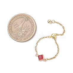 3Pcs Adjustable Brass Pave Glass Rhombus Links & 304 Stainless Steel Cable Chains Silder Finger Rings&nbsp;RJEW-JR00975