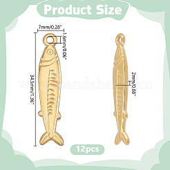 304ステンレススチールペンダント12個  海洋動物のチャーム  魚  イオンプレーティング（ip）  18KGP本金メッキ  34.5x7x2mm  穴：1.6mm&nbsp;STAS-HY0002-17G