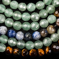 Chakra Theme Natural Red Rainbow Jasper & Yellow Aventurine & Tiger Eye & Green Aventurine & Blue Spot Stone & Lapis Lazuli & Amethyst Beads Strands&nbsp;G-F668-14-4mm