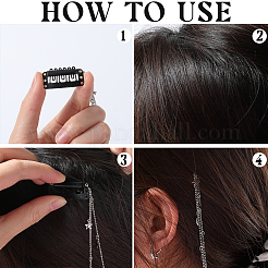 2Pcs 2 Colors Metal Hair Chain with Moon & Star Charms and Iron Hair Combs Clips&nbsp;OHAR-GF0001-35