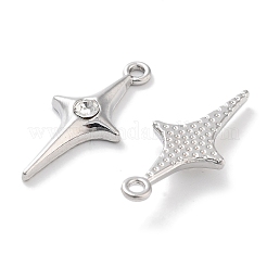 ラックメッキ合金ラインストーンペンダント  鉛フリー＆カドミウムフリー＆ニッケルフリー  スター  プラチナ  25x11x4mm  穴：1.6mm&nbsp;PALLOY-F311-06P