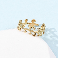女性用304ステンレススチールオープンカフリング  葉  イオンプレーティング（ip）  18KGP本金メッキ  7mm  内径：17.4mm&nbsp;RJEW-K309-21G