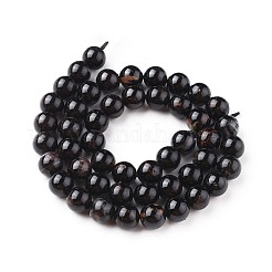 天然石ブラックトルマリンビーズ連売り  ラウンド  10mm  穴：1mm  約39個/連  15.3インチ（39 cm）&nbsp;G-F666-05-10mm