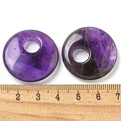 天然石アメジストペンダント  フラットラウンドのチャーム  28.5x7mm  穴：8.5mm&nbsp;G-P547-01C