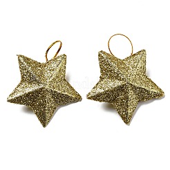 プラスチックグリッタースターペンダント装飾  シルクリボンクリスマスツリー吊り下げ装飾  ゴールド  43x46x16.5mm&nbsp;KY-D019-01B