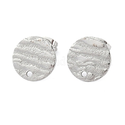 変色しない304ステンレススチールスタッドピアス金具  イヤナット/ピアスバックキャッチ＆ループ付き  テクスチャ  フラットラウンド  ステンレス鋼色  12x1mm  穴：1.4mm  ピン：0.7mm&nbsp;X-STAS-M228-U01-01P