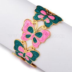 女性用304ステンレススチールエナメルカフバングル  蝶  ショッキングピンク  1-1/4インチ（3.25cm）  内径：2-3/8インチ（6cm）&nbsp;BJEW-P347-01G-A