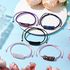 調節可能なチューブの天然宝石編みブレスレット（女性用）  内径：2-3/8~3-5/8インチ（6.05~9.25cm）&nbsp;BJEW-JB11006