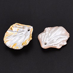 アクリルパーツ  ゴールドライン入り  葉  乳白色  19.5x17x5mm  穴：1.5mm  約1250個/500g&nbsp;SACR-T017-06A