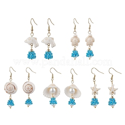 5Pair Shell Glass Dangle Earrings&nbsp;EJEW-MZ00424