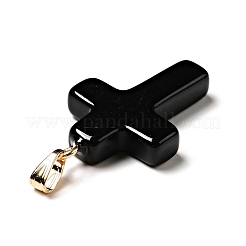 ガラスチャーム  ゴールデンメッキ鉄パーツ  クロス  ブラック  28.5x18x4.5mm  穴：5.5x3mm&nbsp;GLAA-A004-02H