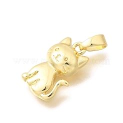 真鍮チャーム  18KGP本金メッキ  長持ちメッキ  猫の形のチャーム  15.5x10x3.5mm  穴：5x3mm&nbsp;KK-B187-02A-01G