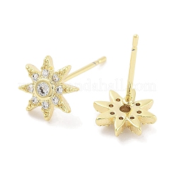 女性用真鍮マイクロパヴェクリアキュービックジルコニアスタッドピアス  花  18KGP本金メッキ  9x8mm&nbsp;EJEW-S217-E06