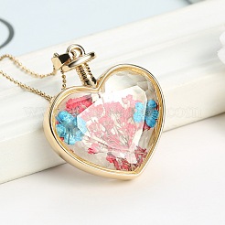 Fashion Dried Flower Alloy Glass Locket Pendant Necklaces&nbsp;NJEW-TA0001-05A