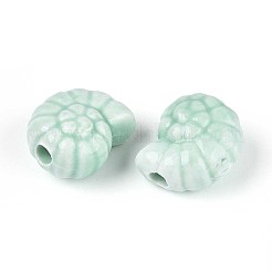 ハンドメイドの磁器セラミックビーズ  光沢釉の磁器  シェル形状  ライトシアン  14x12x7.5~8mm  穴：2~2.5mm&nbsp;PORC-T133-25H