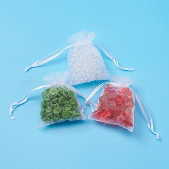 ドローストリング付きオーガンジーギフトバッグ  結婚披露宴クリスマスの好意ギフトバッグ  ポプリ用オーガンジーポーチ  ホワイト  9x7cm&nbsp;X-OP-R016-7x9cm-04