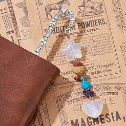 Chakra Gemstone Chip Beaded Pendant Bookmark with Glitter Acrylic Star & Heart&nbsp;AJEW-JK00257