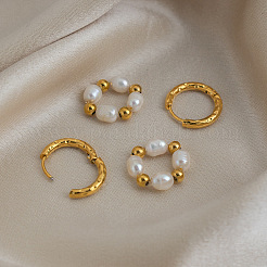 304 Stainless Steel with Natural Freshwater Pearl Hoop Dangle Earrings for Women&nbsp;ZI8029